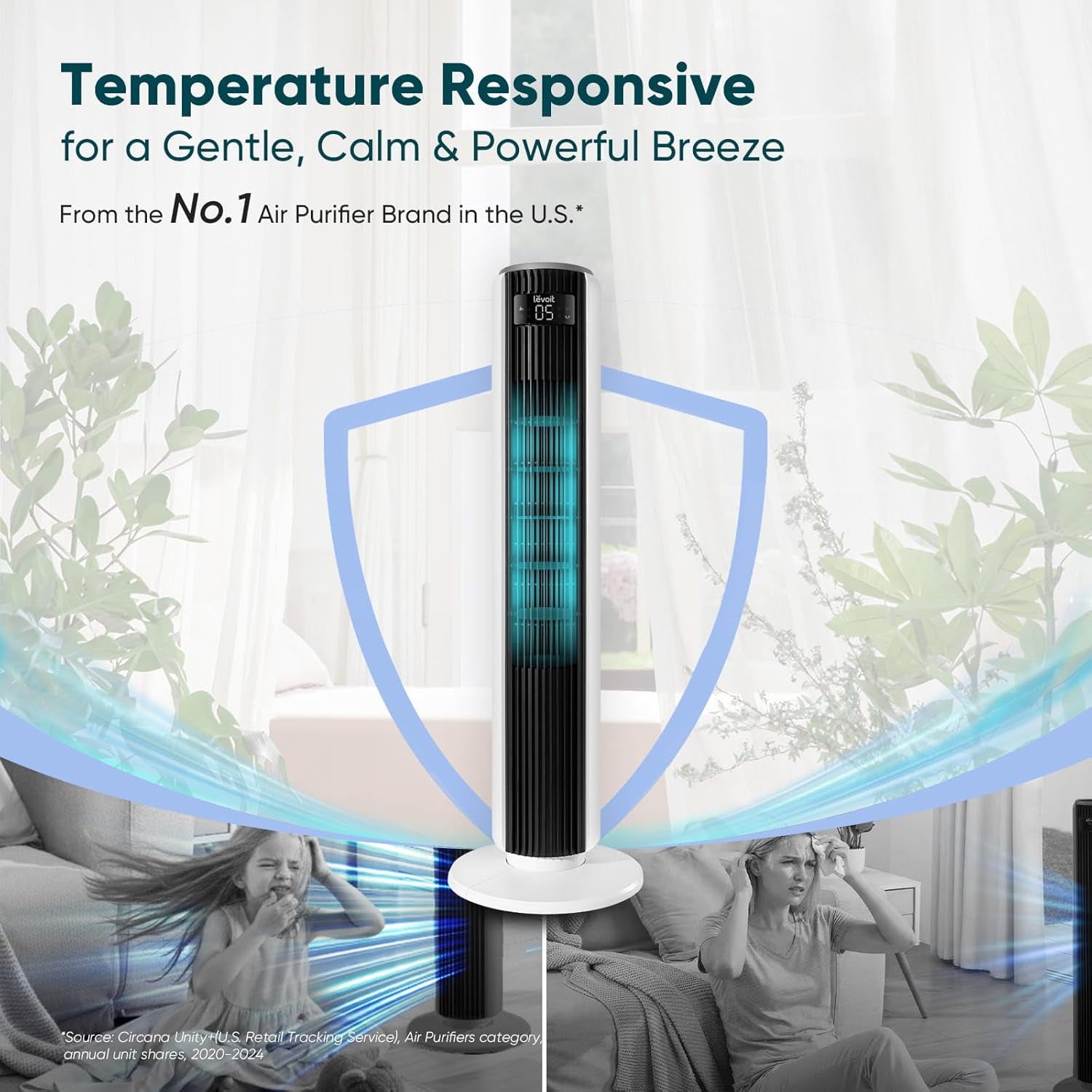 Tower Fan for Bedroom, 90° Oscillating Standing Fan with 28Db Quiet for Sleep, 25Ft/S Velocity, 12H Timer, 5 Speeds 4 Modes, Remoter, Bladeless Room Fan for Home, Office, Indoor, 36 Inch, White
