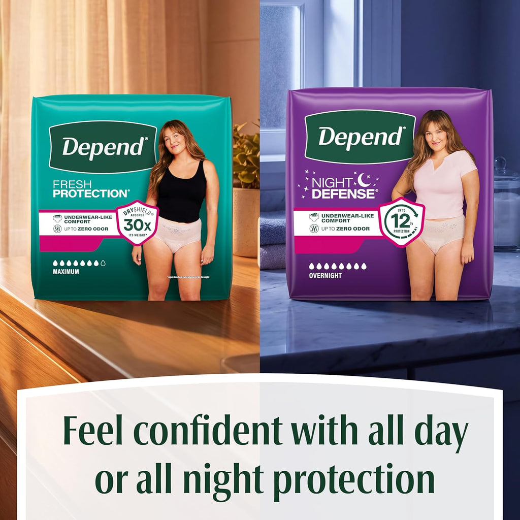 Depend Fresh Protection Adult Diapers, Incontinence Underwear for Women, Disposable, Maximum, Large, Blush, 72 Count (2 Packs of 36), Packaging May Vary