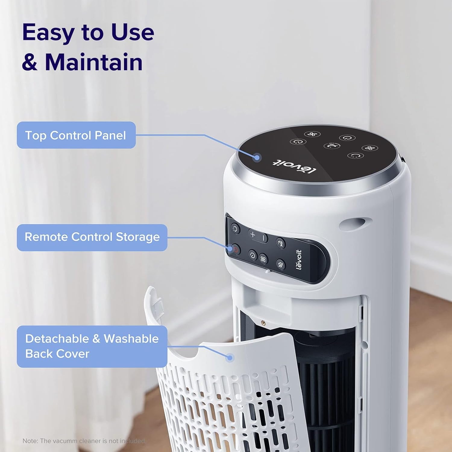 Tower Fan for Bedroom, 90° Oscillating Standing Fan with 28Db Quiet for Sleep, 25Ft/S Velocity, 12H Timer, 5 Speeds 4 Modes, Remoter, Bladeless Room Fan for Home, Office, Indoor, 36 Inch, White