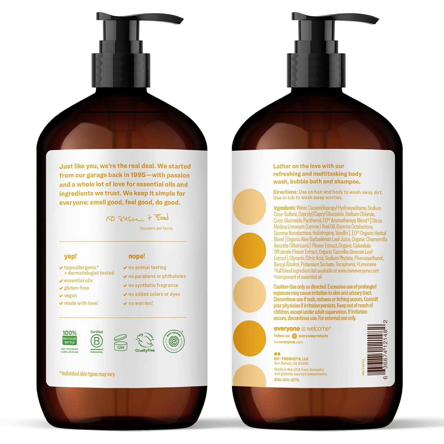 Everyone 3-In-1 Soap, Body Wash, Bubble Bath, Shampoo, 32 Ounce (Pack of 2), Coconut and Lemon, Made with Essential Oils for Men and Women