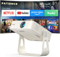 [Officially-Licensed App & Auto Focus]White Smart Mini Projector with Wifi and Bluetooth,  4K Support Movie Projector, Portable Native 1080P Outdoor Projector with 360° Stand