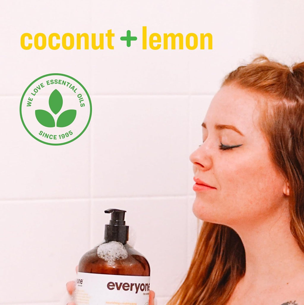 Everyone 3-In-1 Soap, Body Wash, Bubble Bath, Shampoo, 32 Ounce (Pack of 2), Coconut and Lemon, Made with Essential Oils for Men and Women
