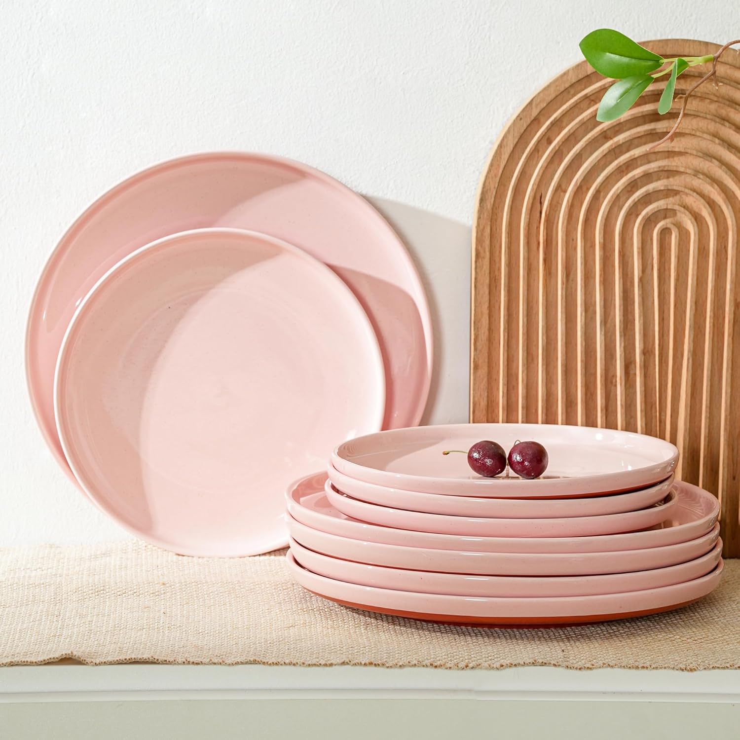 Plates and Bowls Sets, 12 Piece Ceramic Dinnerware Set for Family and Gatherings,Dishes Set for 4,Dishwasher & Microwave Safe, Handcrafted Dishware Sets，Elegant Pink
