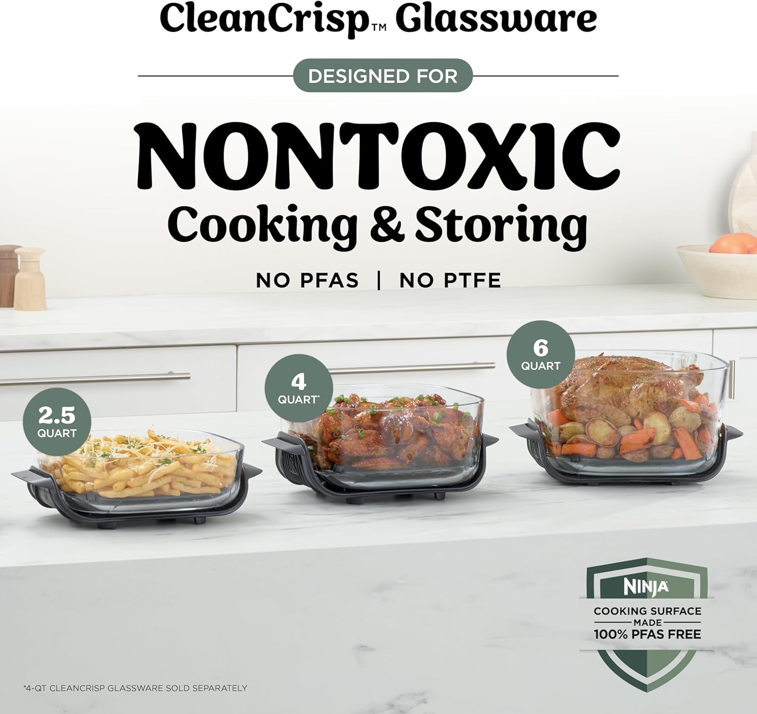 Ninja Crispi Pro 6-In-1 Glass Air Fryer | with Nontoxic, 6Qt & 2.5Qt Containers & Lids | Microwave, Freezer, Dishwasher Safe | 450°F Max Temp | 1800 Watt | Ash Grey | AS101DG