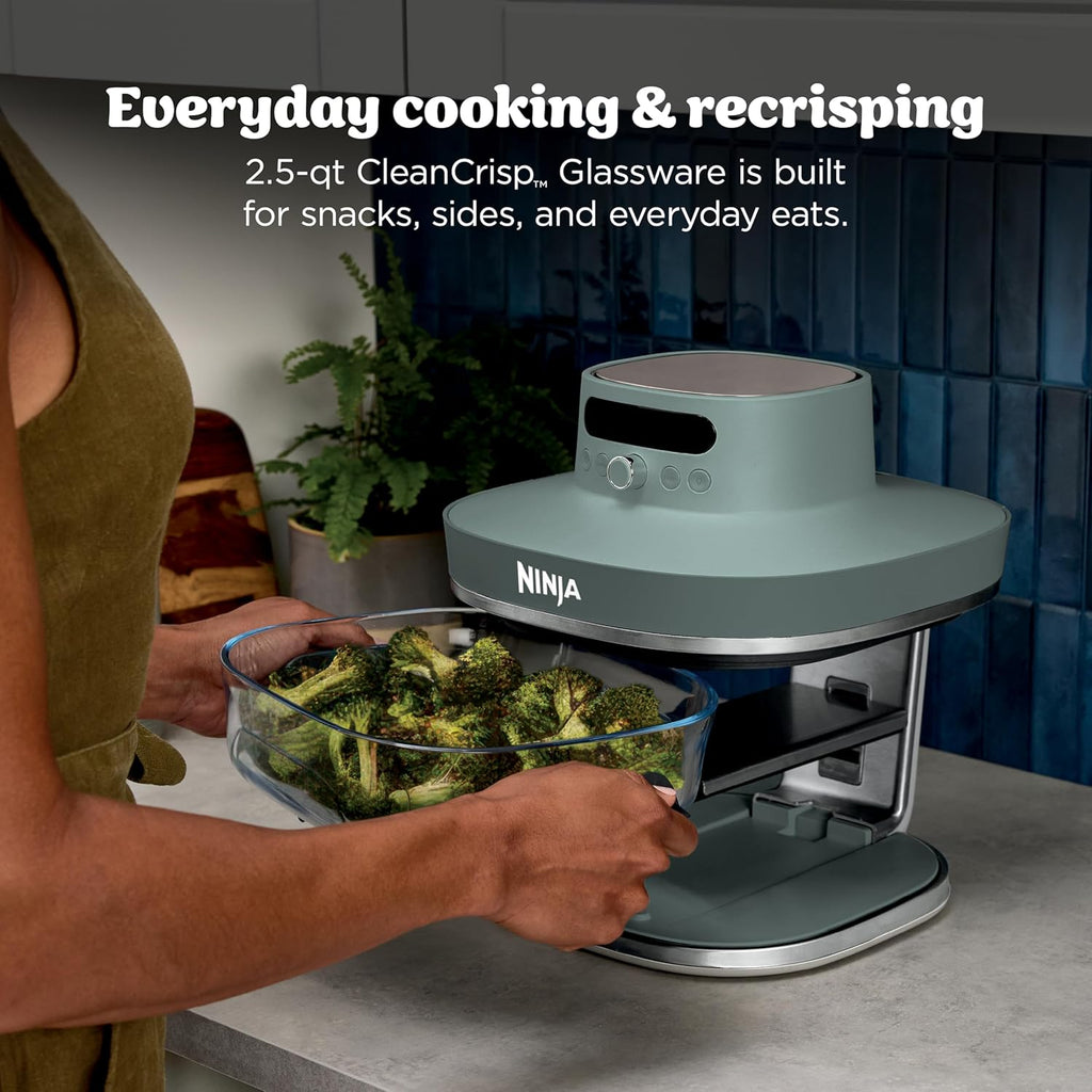 Ninja Crispi Pro 6-In-1 Glass Air Fryer | with Nontoxic, 6Qt & 2.5Qt Containers & Lids | Microwave, Freezer, Dishwasher Safe | 450°F Max Temp | 1800 Watt | Ash Grey | AS101DG