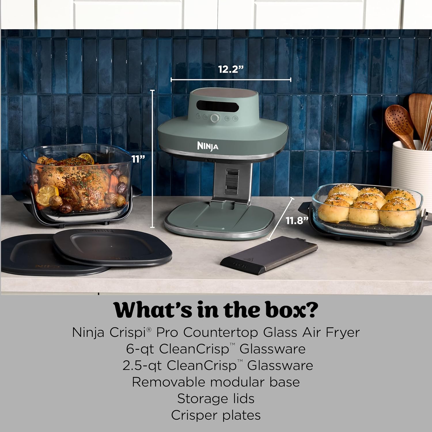 Ninja Crispi Pro 6-In-1 Glass Air Fryer | with Nontoxic, 6Qt & 2.5Qt Containers & Lids | Microwave, Freezer, Dishwasher Safe | 450°F Max Temp | 1800 Watt | Ash Grey | AS101DG