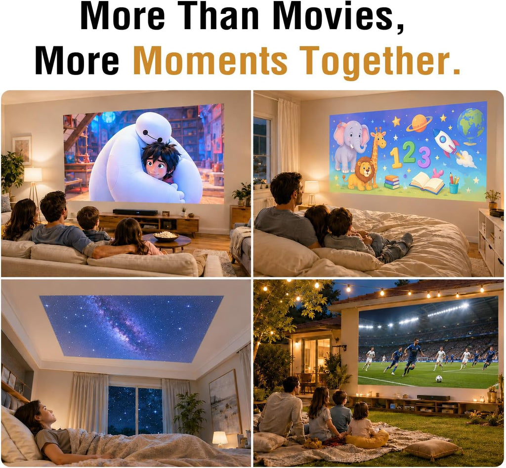 [Officially-Licensed App & Auto Focus]White Smart Mini Projector with Wifi and Bluetooth,  4K Support Movie Projector, Portable Native 1080P Outdoor Projector with 360° Stand
