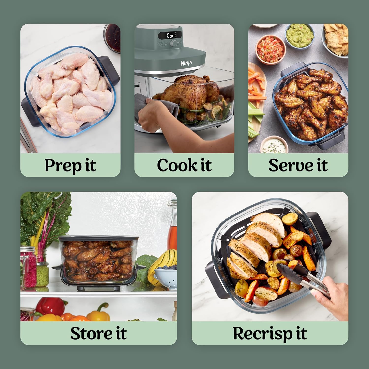 Ninja Crispi Pro 6-In-1 Glass Air Fryer | with Nontoxic, 6Qt & 2.5Qt Containers & Lids | Microwave, Freezer, Dishwasher Safe | 450°F Max Temp | 1800 Watt | Ash Grey | AS101DG