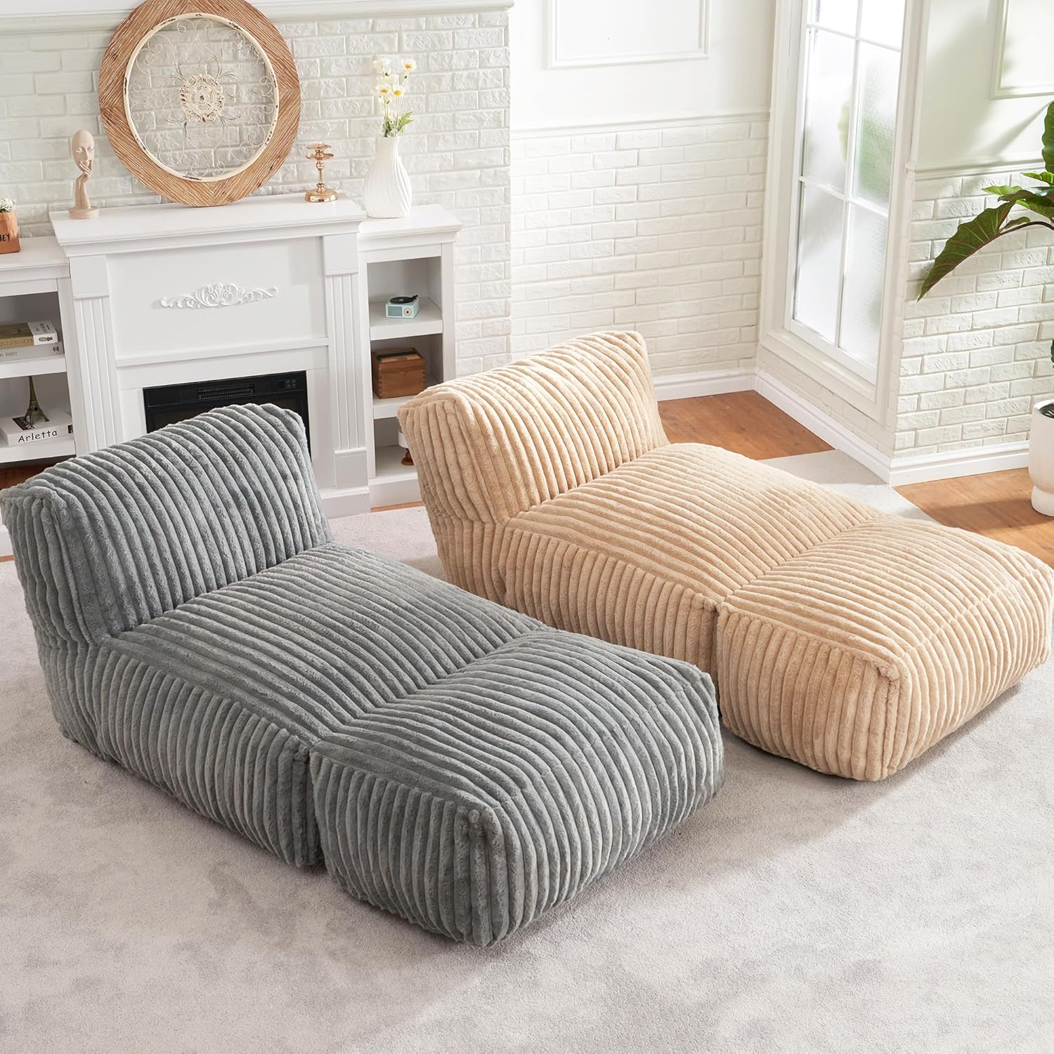 Bean Bag Chairs for Adults Giant Bean Bag Chair Memory Foam Beanbag Chair Bean Bag Sofa with Filler Faux Fur Fireside Beanbags Lazy Sofa for Living Room Bedroom Office (Grey, Large)