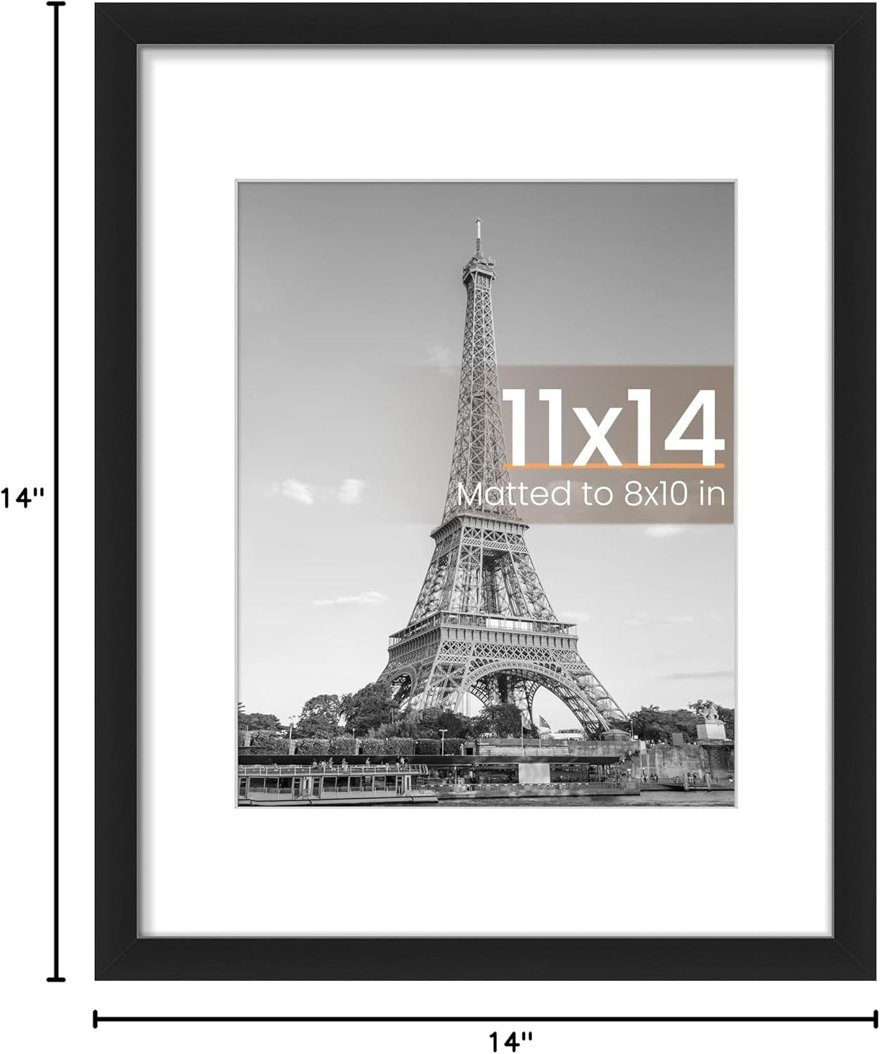 11X14 Picture Frame, Display Pictures 8X10 with Mat or 11X14 without Mat, Wall Hanging Photo Frame, Black, 1 Pack